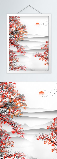 新中式风格红梅飞鸟客厅装饰画