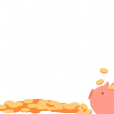 存钱罐卡通红色小猪和金币免抠图
