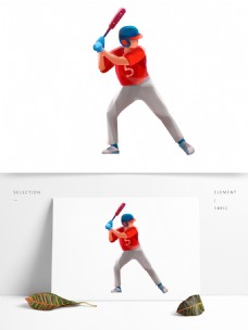 卡通手绘打棒球的运动员