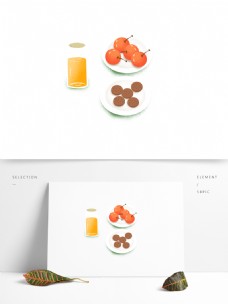 饮食水果手绘饼干饮料的水果美食设计