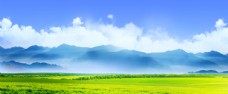 天空蓝天稻田背景