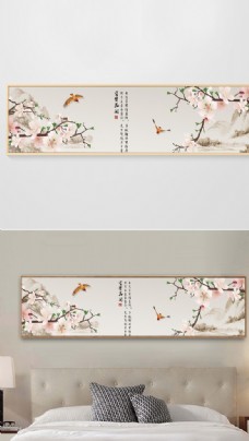 新中式工笔花鸟山水床头装饰画