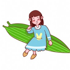 叶子端午节粽子叶手绘插画
