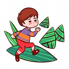 叶子端午节粽子节粽子叶手绘插画