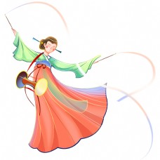 民族跳舞的朝鲜族女子卡通png素材