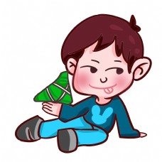 端午节粽子端午节吃粽子的小男孩手绘插画