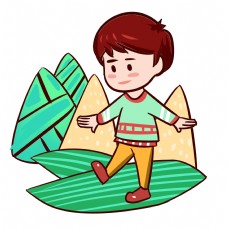 叶子端午节绿色粽子叶手绘插画