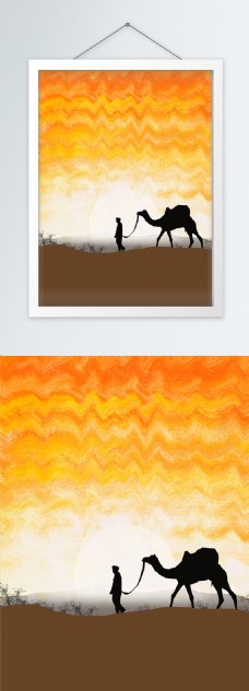 北欧抽象手绘水彩沙漠骆驼客厅装饰画