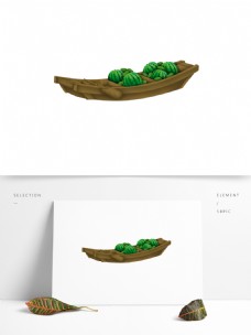 素材瓜果卡通绿色西瓜船水果PNG素材