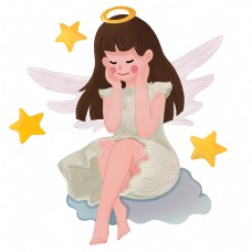 天使插画睡觉的天使女孩插画