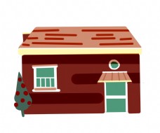 红房子红色的房子建筑插画