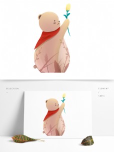 可爱小动物卡通献花的可爱小熊动物设计