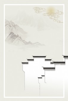 古典背景矢量中国风水墨江南古典建筑背景