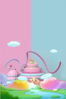 粉色唯美创意糖果零食促销海报