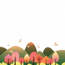 远山春天彩色树林装饰边框底框风景海报边框底部边框