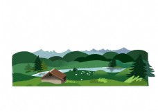 远山欧洲小镇宁静森林风景装饰边框海报边框底部边框