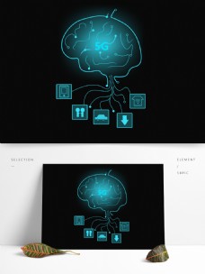 电脑科技5G大脑蓝色半透明发光电子未来科技风图案