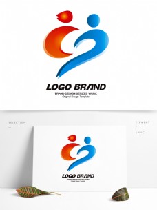 设计字母简约现代红蓝爱心LOGO公司志愿者标志