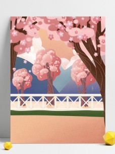 手绘日本樱花园背景设计
