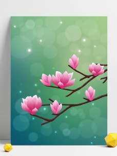 四月花卉玉兰粉色花绿色唯美小清新背景