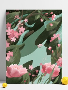 手绘春季樱花季背景设计