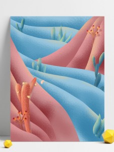手绘粉蓝色沙漠植物背景设计