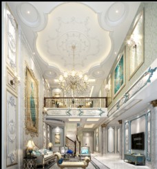 欧式别墅奢华客厅效果图3D模型