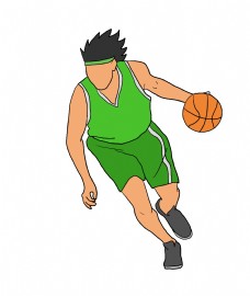 篮球运动穿绿色运动服打篮球的男孩插画