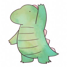 招手的绿色小恐龙插画