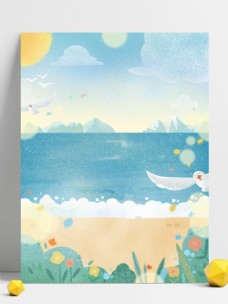 手绘春季海滩花丛背景设计