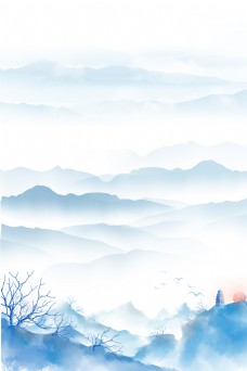 风景中国风蓝色水墨背景素材