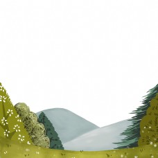 远山山野树林森林PNG春天风景装饰底框绿色海报边框