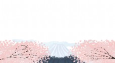 春天樱花烂漫风景赏樱花远山日本装饰底框PNG