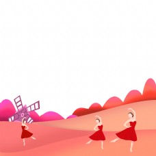 远山跳舞芭蕾少女舞蹈春天景色装饰底框海报边框