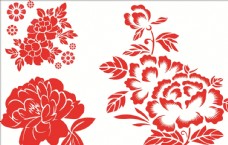 红色花朵牡丹花剪纸