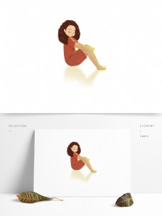 卡通可爱坐着的女孩子插画设计