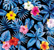 树林热带风格蓝色底家纺平铺图