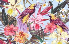 四方连续底纹热带植物风家纺印花背景图
