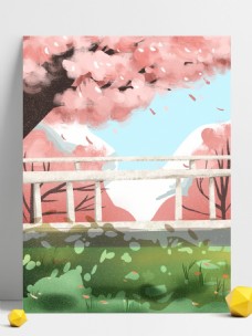 手绘彩色樱花林背景设计
