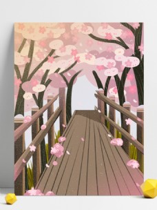 手绘春季樱花走廊背景设计