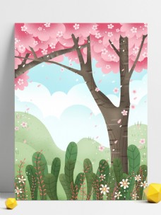 手绘春天日本樱花背景设计