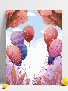 手绘春季粉色气球背景设计
