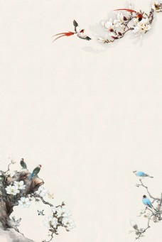 简约淡雅中国风工笔画山水花鸟背景