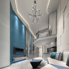 沙发背景墙现代简约别墅客厅效果图3D模型