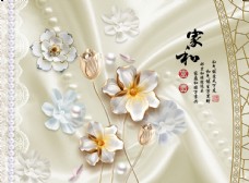 新中式浮雕花朵背景墙