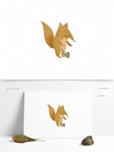 卡通手绘拿着铲子的狐狸设计
