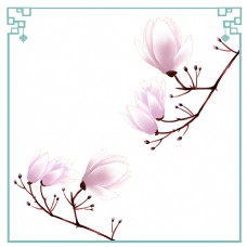 装饰边框紫玉兰中国风花卉装饰画古风边框