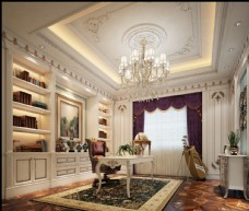 欧式奢华书房效果图3D模型