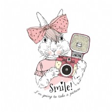 女童印花小兔子拿相机图案设计