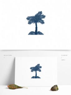 蓝色夏日树椰子树的剪影手绘风装饰图案素材